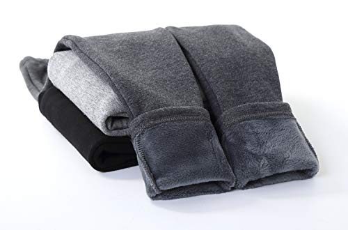 IRELIA Kids Girls 100% Cotton Fleece Lined Solid Leggings Warm Pants for Winter Heather Grey M - image 3
