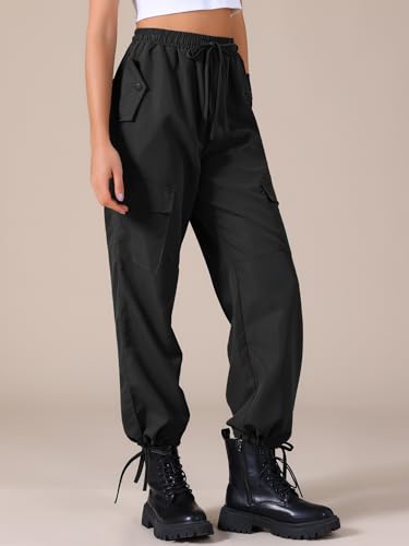 Allegra K Women's Cargo Pants with Pockets Lightweight High Waist Elastic Drawstring Casual Trousers3