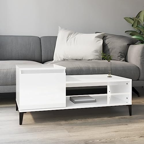 Table basse blanc brillant multifonction avec grand tiroir pour optimiser votre salon - 2