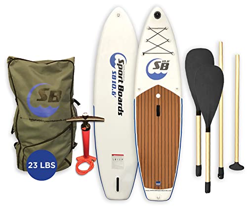 Inflatable Sport Board AIRBO 10.6' Premium Inflatable Stand Up Paddle Board & Kayak with ISUP Backpack - Double Action Pump - 4 Piece SUP Kayak Paddle