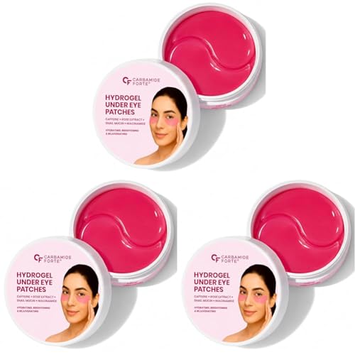 Image of Carbamide Forte Hydrogel Under Eye Patches For Dark Circles | Under Eye Mask with Caffeine, Rose Extract, Niacinamide | Reduces Dark Circles & Puffiness | Hydrating & Brightening Eye Patches | 60 Patches (30 Pairs)
