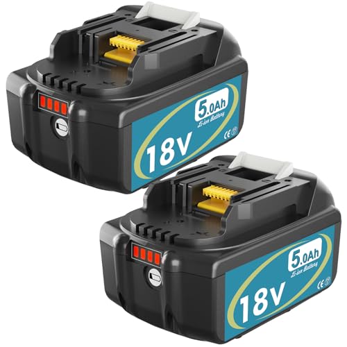 Catastro 2 Pièces 18V 5.0Ah Batterie Remplacement pour Makita Batterie 18V 5000mAh Compatible pour Makita Batterie BL1850B BL1860B BL1850 BL1840 BL1830 BL1860 BL1835 BL1845 avec Indicateur LED