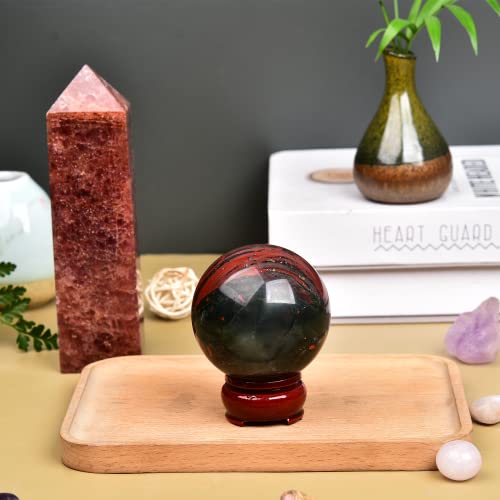 JIC Gem African Bloodstone Crystal Ball Natural Quartz Crystal Sphere Stone Ball with Wooden Base (70-80mm) by JIC Gem - Image 4