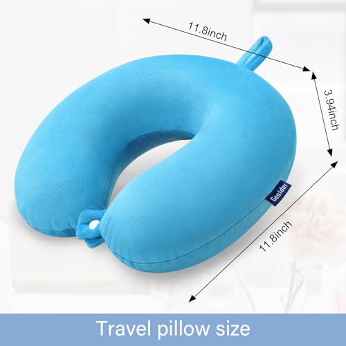Image of Neck Pillow for Travel Comfortable Travel Pillows U Shape Memory Foam Airplane Pillow Support Neck and Head Portable Neck Pillows Suitable for Airplane, Trains, Self-Driving Cars, Lake Blue Color