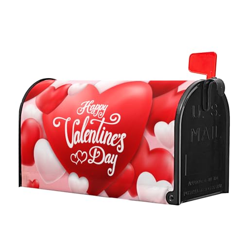 Image of Happy Valentine Mailbox Covers Magnetic Standard Size 21x18 Inch Red and Pink Love Heart Post Letter Box Wrap Sweet Valentines Day Dust-Proof Letterbox Cover for Home Outdoor Garden Decorations