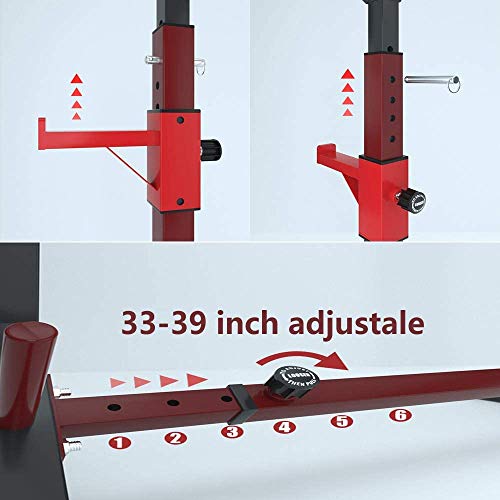 Alderman Adjustable Squat Rack Multi-Function Barbell Rack Dip Stand Barbell Stand Weight Lifting Rack Home Gym Fitness Weight Lifting Bench Press Dipping Station (Red Rack)