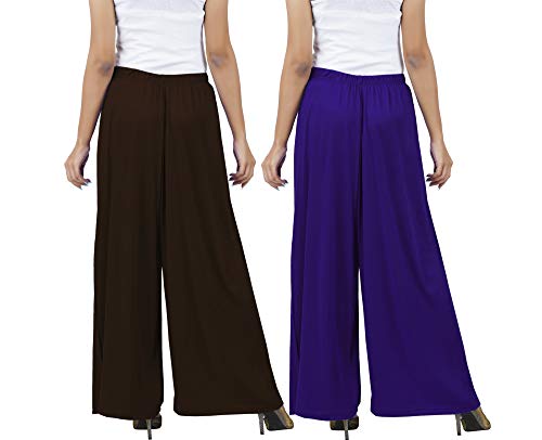 Image of Buy That Trendz M to 4XL Cotton Viscose Loose Fit Women M to 6XL Wide Leg Palazzo Pants for Chocolate Brown Purple 2 of Pack Combo XXX-Large