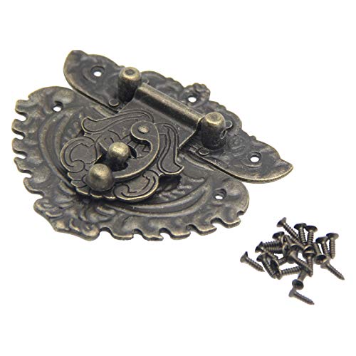 Image of 2Pcs Latch Hasp Antique Brass Decorative Hasp Jewelry Wooden Box Hasp Latch Lock with Screws for Drawer Cabinet Jewelry Wooden Case Box Antique Bronze Lock, 86x76mm