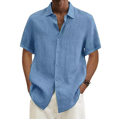 2024 Camisa de Manga Corta Hombre Algodón y Lino Camiseta Casual Color sólido Talla Grande Cuello en V Botones Verano Moda Original T-Shirt Suelto Fiesta Ligero Transpirable Tops tee