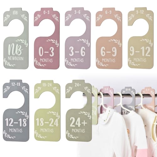Image of 8 Pcs Baby Closet Dividers, Wooden Double-Sided Clothes Organizer for Baby Clothes 0-24 Months Colorful Baby Clothes Dividers for Nursery Beautiful Decor