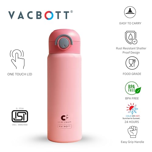 Image of Clay Craft Vacbott Sonic Pro Double Wall|18 Hours Hot and 24 Hours Cold Water Bottle Vacuum Insulated Flask Bottle|550ml, 1Pcs, Bottle for Home, Office|BPA-Free|BIS Certified|1Year Limited Warranty