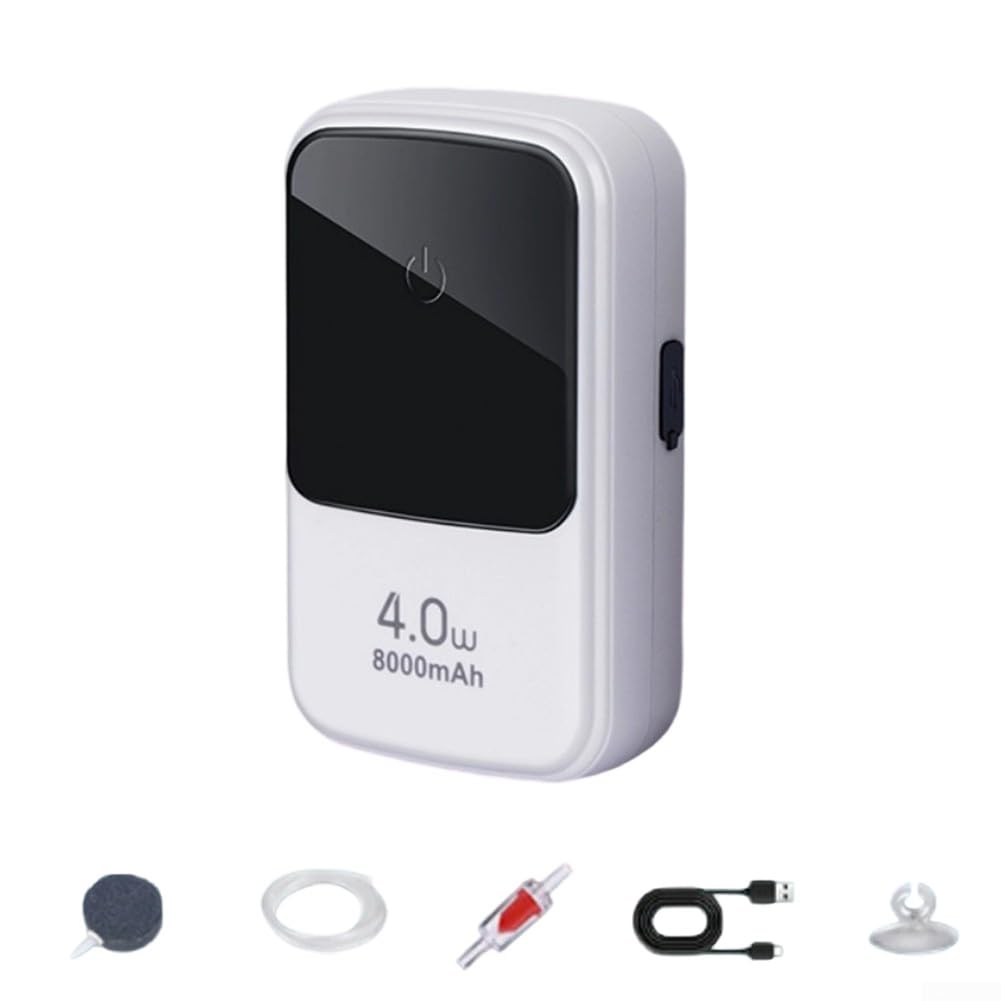 Bomba de aire recargable para acuario con batería de litio de 1500/4000/8000 mAh, diseño súper silencioso para cubos, salida de oxígeno ajustable, protección automática y función de carga