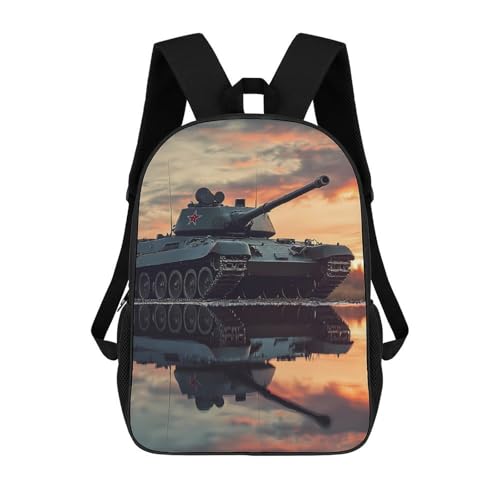 Military Tank Army 17 Inch Shoulder Backpack Fashion Laptop Bag Travel Daypack for Camping Hiking