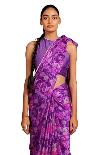 Image of MIRCHI FASHION Women Saree Chiffon Floral Printed | Breathable Festive Occasion Sari for Social Visits with Matching Blouse Piece