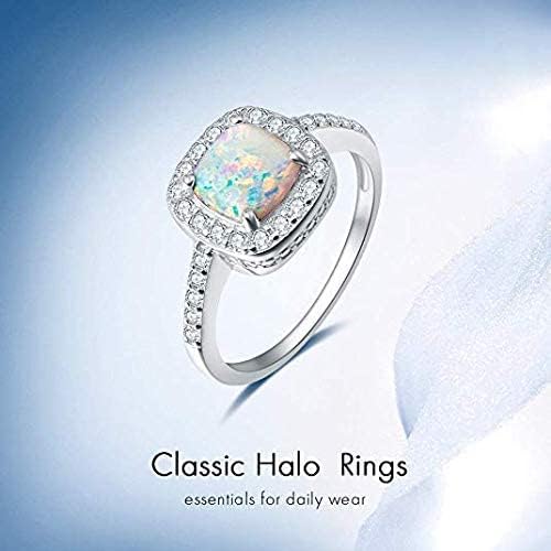 Carleen Created Opal Ring 925 Sterling Silver October Birthstone Cubic Zirconia CZ Halo Engagement Wedding Ring Fine Jewelry Gift for Women, All Size - Image 6