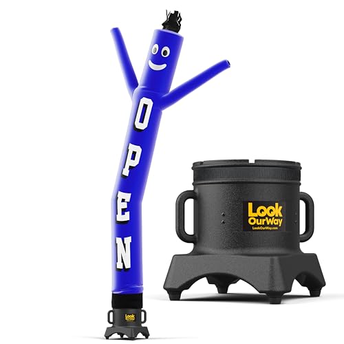 Image of LookOurWay Air Dancers Inflatable Tube Man Set - 10ft Tall Wacky Waving Inflatable Dancing Tube Guy with 12-Inch Diameter Blower for Business Promotion - Open Blue