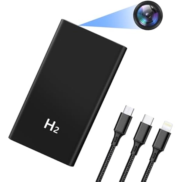 cyi Powerbank mały, ale mocny 5000 mAh, powerbank kamera wideo HD 1080p, przenośna kamera z kablem 3 w 1, mała kamera z noktowizorem, do użytku wewnątrz i na zewnątrz