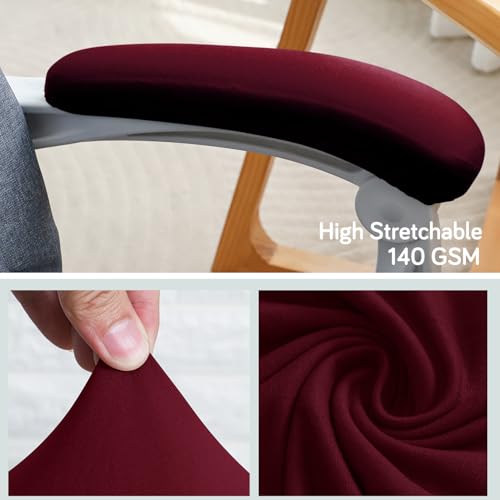 Image of HOKIPO 'SereneSolids' 140 GSM Armrest Covers for Office Chair (Elastic Style), 1 Pair, Burgundy (AR-5933-BRGN)