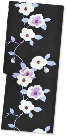 Amazon 女性 浴衣 フリーサイズ 黒 灰紫 椿 枝つばき 古典柄 レトロ モダン 単品 ゆかた レディース お仕立上がり 浴衣 通販