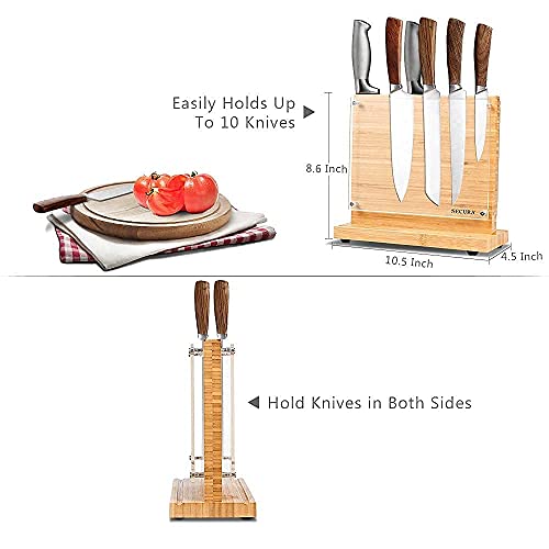 Secura Magnetic Knife Block Double Side Knife Holder Bamboo Knife Stand For Kitchen Cutlery Display Rack And Organizer With Acrylic Shield Double Side Storage Strongly Magnetic Without Knives,10 Inch #TOP4