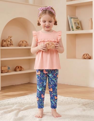Image of Arshiner Toddler Girls 2-Piece Outfits Ruffle Sleeve Tee & Elastic Waist Pants Kids Summer Clothing Set For 2-10 Years