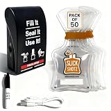 Slick Shotz 50 Pcs Heat Sealed Plastic Flask Kit for Liquor – 3oz Leak Proof Drink Pouches for Alcohol with Heat Sealer and Mini Marker – Ideal for Cruises, Concerts, Flights, Events and Travel