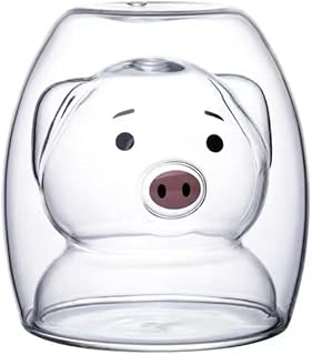 TREEWOO Creative Coffee Mug Cute White Pig Double Wall Milk Juice Tea Glass Cup Heat Resistant Drinkware Crystal Valentine's Day Gift