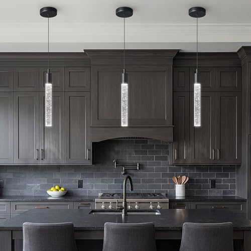 Image of Modern Kitchen Island Pendant Light Dimmable LED Black Finish Mini Crystal Pendant Lighting Bedroom Bedside Table Small Pendant Lights(3-Pack)
