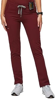 FIGS YOLA Skinny Scrub Pants for Women — Slim Fit, Straight Leg, 11 Pockets 4-Way Stretch, Anti-Wrinkle, Burgundy, XXL