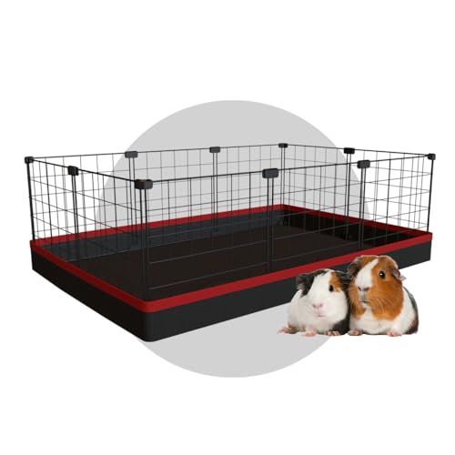 Cercado Aramado Pet Porquinho da Índia 60x90cm com Bandeja Higiênica Tapete Impermeável Fácil de Limpar Cercadinho Proteção (Tela Preta e Tapete Preto)