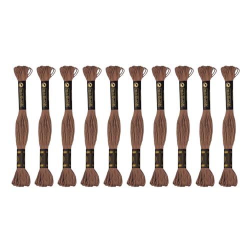 Image of 12 Skeins Premium Egyptian Embroidery Floss 9 Yards Each Egyptian Long Fiber Cotton Cross Stitch Thread for Embroidery Projects Bracelet. (12, Light Coffe)
