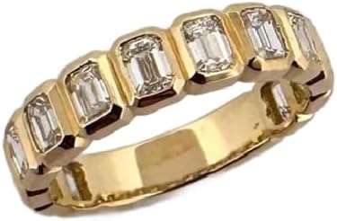 KOIMILA Handmade 0.90 Ct Emerald Cut Bezel Set Diamond Eternity Band Engagement Ring In 925 Sterling Silver 14k Gold Plated Promise Ring For Women Gift For Him