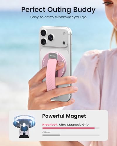 Image of 2026 Klearlook for MagSafe Phone Grip with Silicone Finger Strap, Removable Magnetic Phone Ring Holder with Adjustable Kickstand, Finger Phone Ring Grip for iPhone 17 /16 /15 /14 /13 /12 Series, White