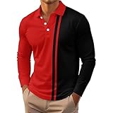 Mens Fashion Long Sleeve Polo Shirts Casual Golf Shirts Color Block Cotton Tops Lapel Slim Fit Golf Polo Shirt