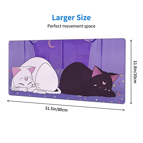 Anime Kawaii Gaming Mouse Pad Cute Cat Large Desk Mat Xl Lavender Purple Extended Mousepad Gaming Desktop Mat Laptop Keyboard Mouse Mat Desk Pad 31.5X11.8In Non-Slip Rubber Base With Stitched Edges #TOP3