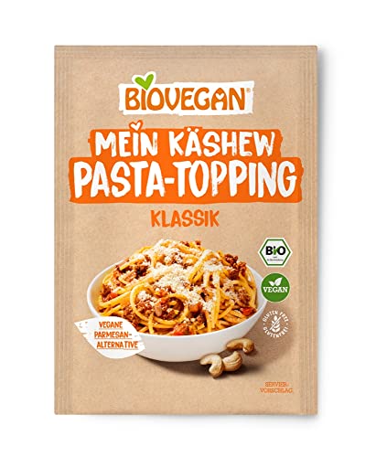 Biovegan Mein Käshew Pasta Topping, Veganer Parmesan-Ersatz in 100% Bio Qualität, Streukäse-Alternative Vegan, leckere Käse Alternative aus Cashew Nüssen, 8 x 50g (Klassik)