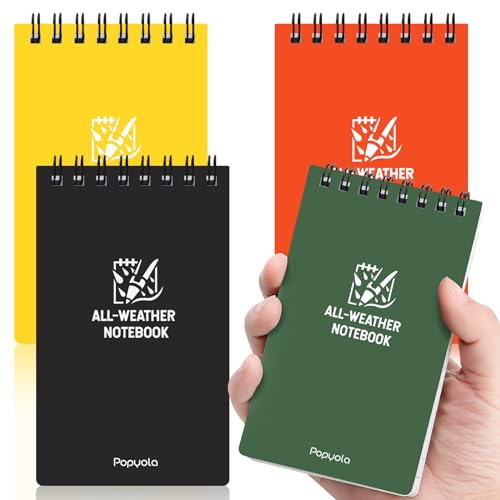 POPYOLA Waterproof Pocket Notebook, All Weather 3x5 Pocket Notepads with Lined Pages, Small Top Spiral Notebook Little Mini Memo Steno Note Pads for Outdoor Home Office College School, 4 Pack