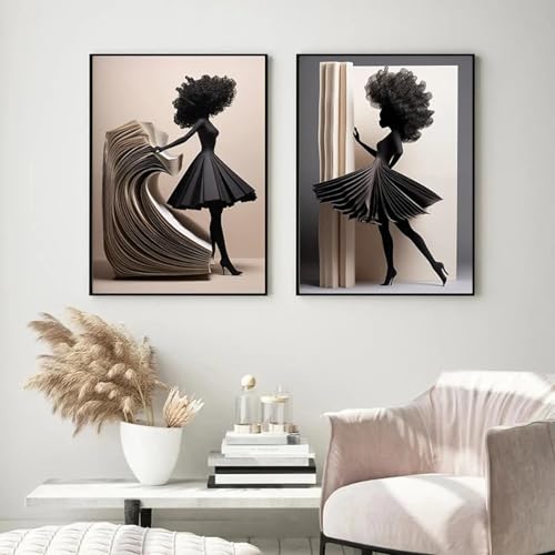 Art mural femme noire abstraite moderne sur toile 70x100cm