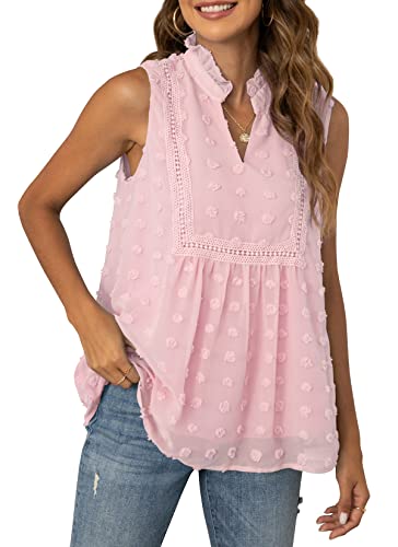 Viishow Women's V Neck Tank Tops Summer Casual Tunic Sleeveless Blouse Shirts,Bright Pink,Large #TOP17