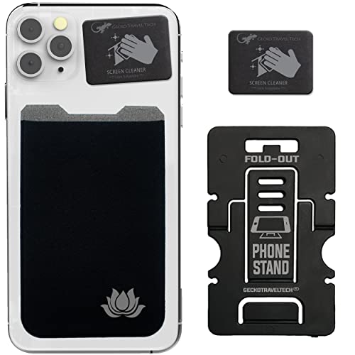 Gecko Travel Tech A Card Holder Phone Wallet Stick on - Credit Card Holders Universal to Any Cell Phone - Lotus