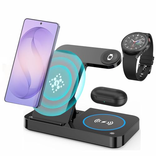 3 in 1 Wireless Charging Station For Samsung Android Multiple Devices, Wireless Charger Stand Dock for Samsung Galaxy S26 Ultra/S25 Ultra/S24/S23/S22Z Fold 7/6/5 Galaxy Watch 8/7/6/5/4 Buds4/3/2
