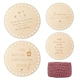YUFFQOPC 4 Stück Korbboden Zum Häkeln, 15/20cm Rund Holzboden mit Text & Bildern für Häkelkorb