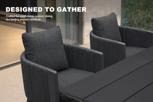 Image of PURPLE LEAF Outdoor Dining Set 7 PC Aluminum with Olifen Wicker Chair Grey