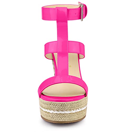 Allegra K Allegra K Women's Strappy Espadrille Wedges Platform Hot Pink Sandals - 7 M US