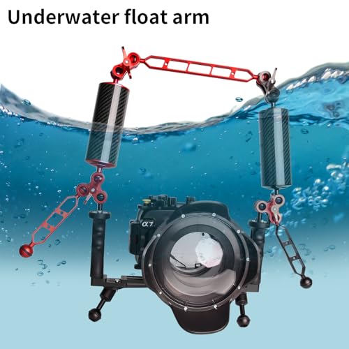 Image of Red 10 inch Carbon Fiber Underwater Float Arm (2-Pack) - Ultralight Dual 1 inch Ball Buoyancy System for Diving Tray Video Lights & Strobes