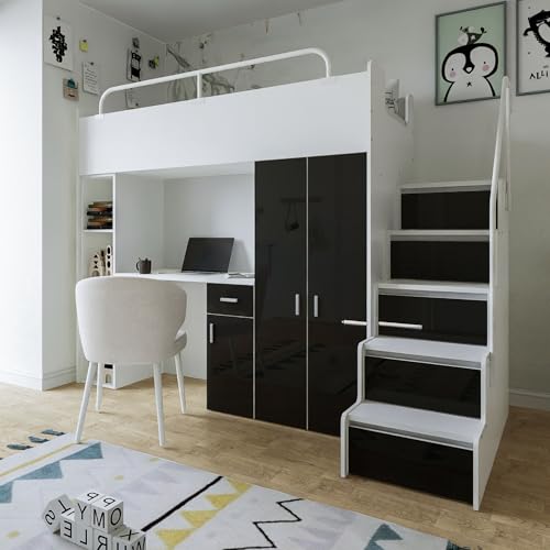 Marlux-Meble Hochbett JSM-4 90x200 mit Kleiderschrank Schreibtisch und Treppe Hochglanz Kinderbetten Funktionsbett Etagenbett Stockbett Kinderhochbett Jugendhochbett (Schwarz Glanz) Marlux-Meble Hochbett JSM-4 90x200 mit Kleiderschrank Schreibtisch und Treppe Hochglanz Kinderbetten Funktionsbett Etagenbett Stockbett Kinderhochbett Jugendhochbett (Schwarz Glanz)