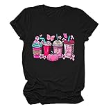 für lässige Oberteile, kurzärmeliges Rundhals-T-Shirt, Brustkrebs-Druck, lockeres Oberteil Pullover Mit Rockansatz Damen (Black, S)
