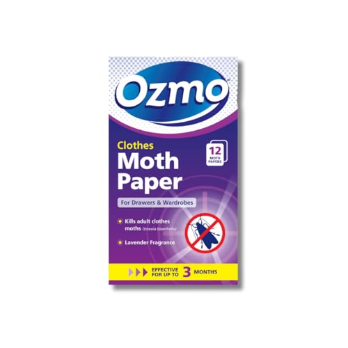 Ozmo Hanging Moth Killer Papers, 12 Pack Pleasant Lavender Fragrance, 3 Months Protection, Kills Clothes Moths, Eggs and Larvae, Disrupts Breeding Cycle, For Drawers, Wardrobes and Storage