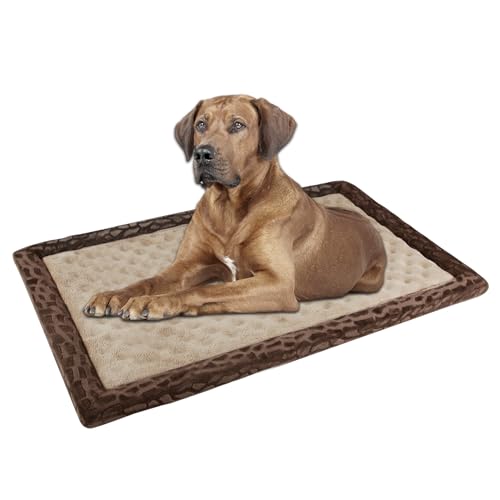 Dog Crate Pad 48x30 inch Memory Foam Large Dog Kennel Bed Soft Flannel Washable Anti Slip Puppy Sleeping Mat,Brown