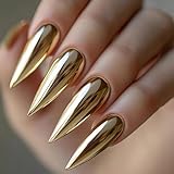 BABALAL Long Stiletto Press on Nails Gold Chrome Fake Nails Y2k Metallic Design 24PCS Trendy Glossy Full Cover False Nails